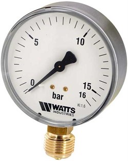 Манометр радиальный Watts, размер 1/2", ф 80 мм, 0-16 бар - фото 30902