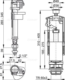 Арматура для сливного бачка Alcaplast, нижнее подключение, латунный штуцер 1/2" (SA2000/SK2) - фото 36908
