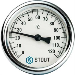 Термометр биметаллический Stout ф 63 мм, гильза 75 мм, t 120° - фото 37573