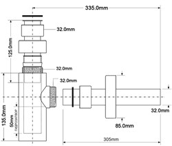 Сифон для раковины металлический без выпуска 1 1/4" и отводной трубкой ф32 McALPINE, цвет античная бронза (CA32MINI-AB) - фото 37900