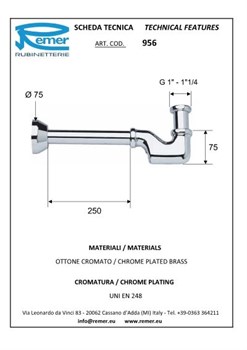 Сифон для биде и раковины хромированный 1 1/4" Remer (956114RR) - фото 37985