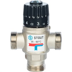 Термостатический смесительный клапан Stout для систем отопления и ГВС 3/4" НР, 35-60°С, Kvs 1.6 м3/ч - фото 55117