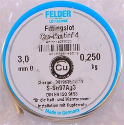 Мягкий припой Felder Cu-Rotin®4, S-Sn97Ag3, ф 3 мм, 250 гр - фото 57414