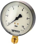 Манометр радиальный Watts, размер 1/2", ф 80 мм, 0-10 бар