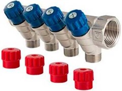 Коллектор Valtec регулирующий 1" (Вр-Нр), 4 вых x 1/2" НР, под евроконус