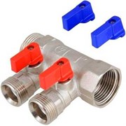 Коллектор Valtec регулирующий с шаровыми кранами, 1" (Вр-Нр), 2 вых х 1/2" Нр, под евроконус
