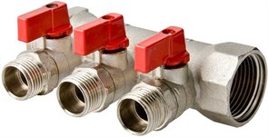 Коллектор Valtec регулирующий с шаровыми кранами, 1" (Вр-Нр), 3 вых х 1/2" Нр, под евроконус