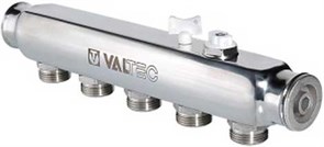 Коллектор Valtec нерегулируемый 1" (Вр) из нержавеющей стали, 9 вых х 3/4" Нр, межосев. рас. 50 мм, под евроконус