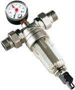 Фильтр промывной Tiemme 1", прозрачная колба, манометр, сгоны