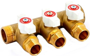 Коллектор с шаровыми кранами Uni-Fitt 3/4" (ВР-НР) x 4 выхода x 1/2" НР, под евроконус