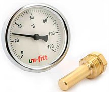 Термометр биметаллический Uni-Fitt ф 63 мм, гильза 50 мм, t 120°