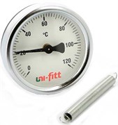 Термометр биметаллический Uni-Fitt ф 63 мм, t 120°, накладной с пружиной