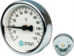 Термометр биметаллический Stout ф 63 мм, t 120°, накладной с пружиной
