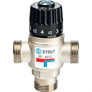 Термостатический смесительный клапан Stout для систем отопления и ГВС 3/4" НР, 20-43°С, Kvs 1.6 м3/ч