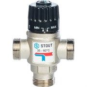 Термостатический смесительный клапан Stout для систем отопления и ГВС 3/4" НР, 35-60°С, Kvs 1.6 м3/ч