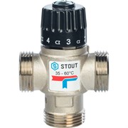 Термостатический смесительный клапан Stout для ситем отопления и ГВС 1" НР, 35-60°С, Kvs 2.5 м3/ч