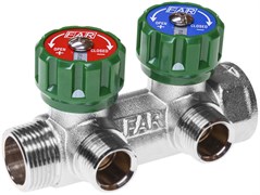Коллектор FAR регулирующий 3/4" (Вр-Нр), 2 вых x 1/2" НР, под евроконус