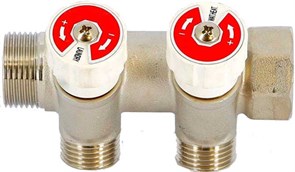 Коллектор с вентилями Uni-Fitt 3/4" (Вр-Нр) x 2 выхода x 1/2" Нр, под прокладку, 10 бар