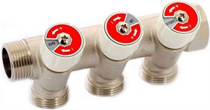 Коллектор с вентилями Uni-Fitt 3/4" (Вр-Нр) x 3 выхода x 1/2" Нр, под прокладку, 10 бар
