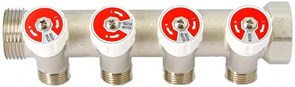 Коллектор с вентилями Uni-Fitt 3/4" (Вр-Нр) x 4 выхода x 1/2" Нр, под прокладку, 10 бар