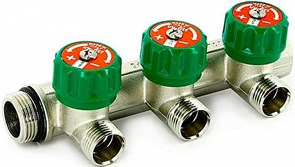 Коллектор с вентилями Uni-Fitt 3/4" (Вр-Нр) x 2 выхода x 1/2" Нр, под прокладку, 16 бар