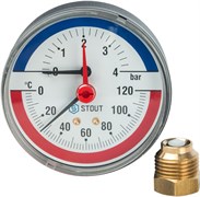 Термоманометр аксиальный Stout 1/2", 10 бар, 80 мм, 120°C