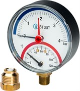 Термоманометр радиальный Stout 1/2", 4 бар, 80 мм, 120°C