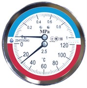 Термоманометр аксиальный Стеклоприбор ДМТ (05080) 1/2", 0.6 МПа, 80 мм, 120°C, кл. 2.5