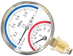 Термоманометр радиальный Стеклоприбор ДМТ (05080) 1/2", 0.6 МПа, 80 мм, 120°C, кл. 2.5